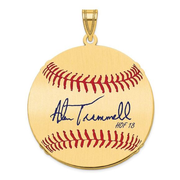 14K Gold Plated Alan Trammell Signature LG Enamel Baseball Pendant